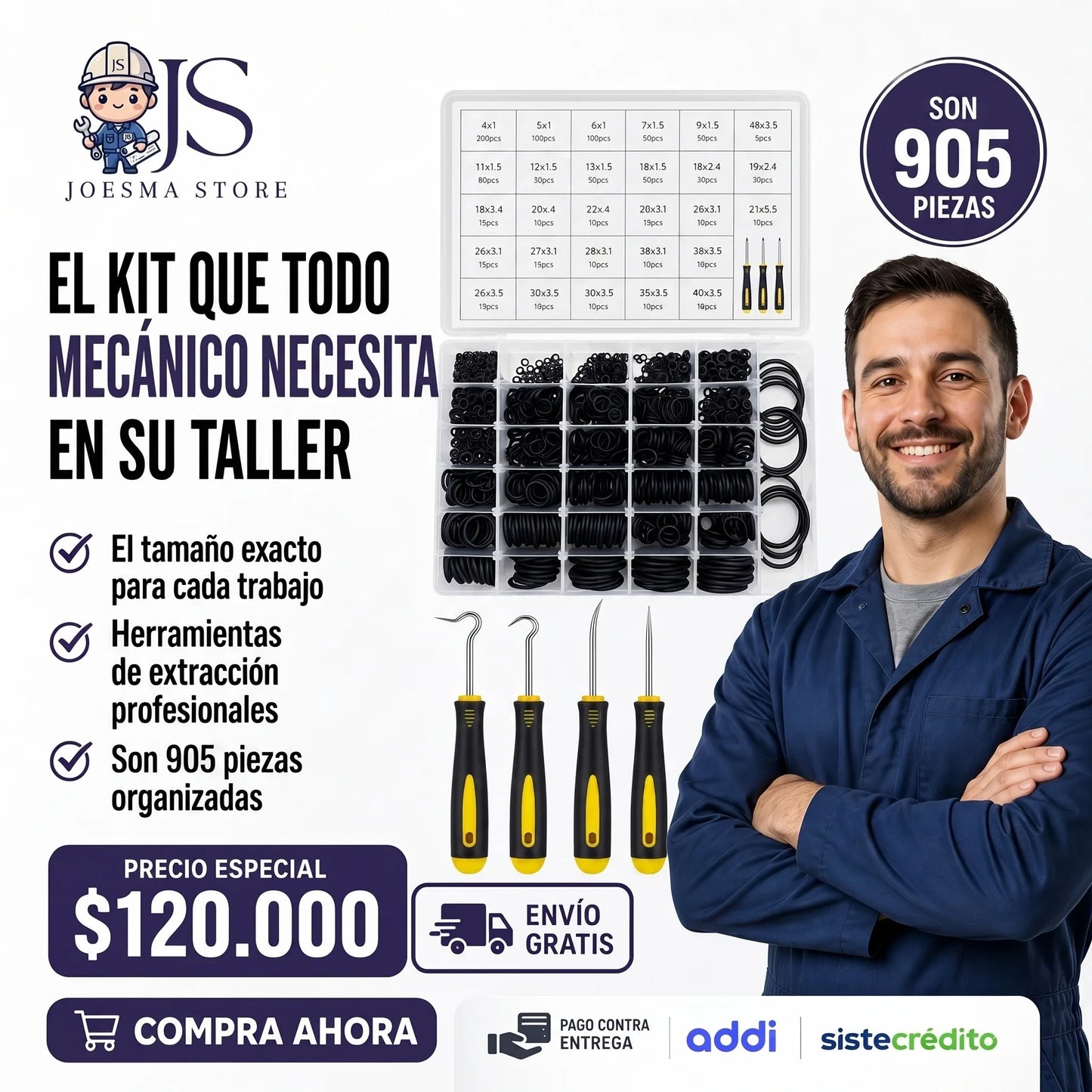 Kit Profesional de O-Rings (Anillos de Goma) con Extractores – Estuche Organizador