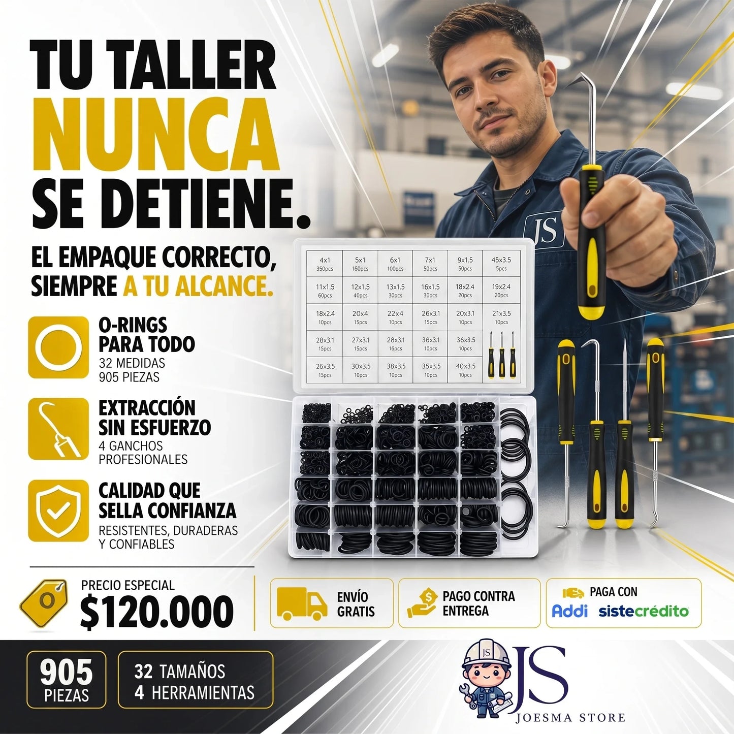 Kit Profesional de O-Rings (Anillos de Goma) con Extractores – Estuche Organizador