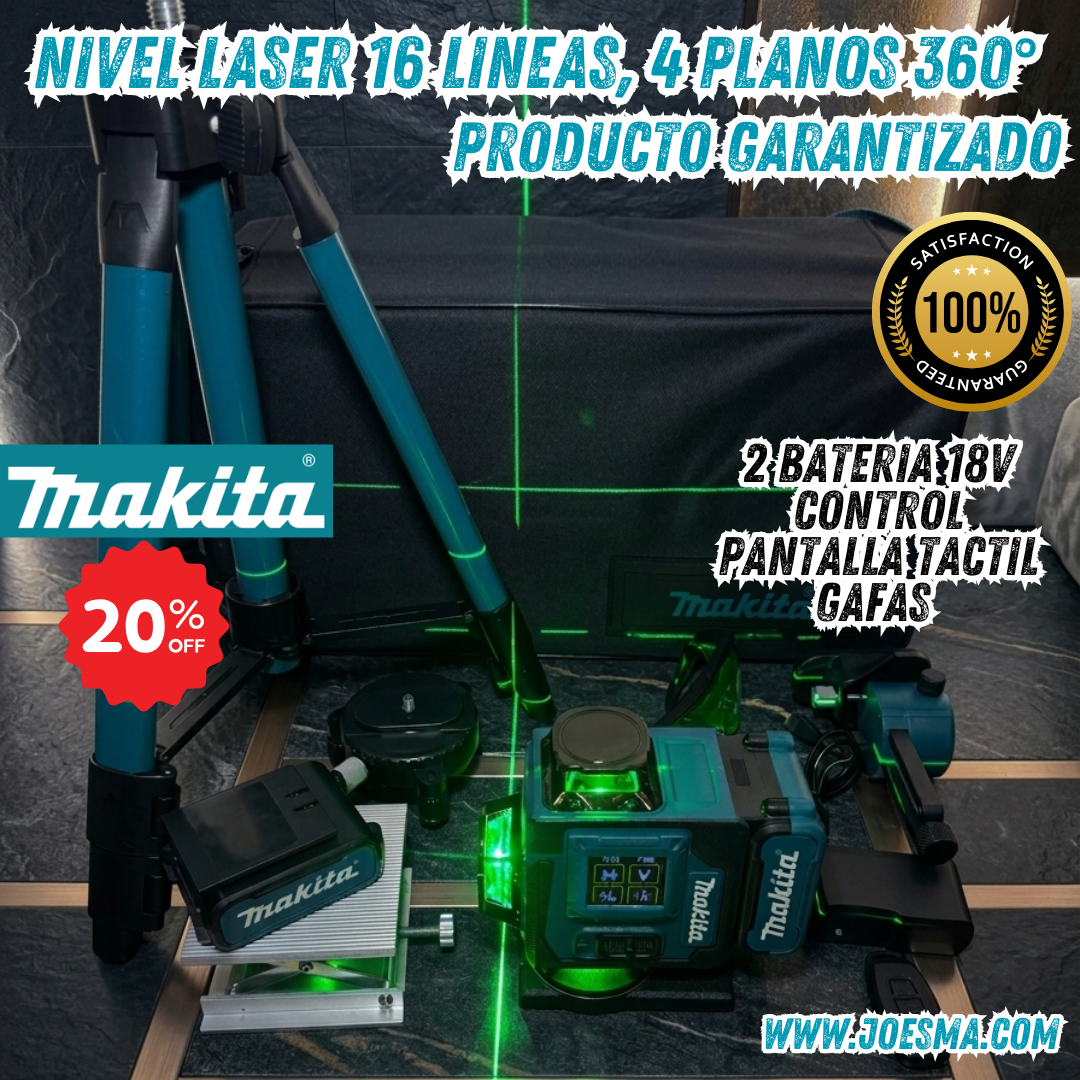 Nivel Láser 16 Líneas Táctil – MAKITA | 4 planos 360° | Autonivelante🎚️